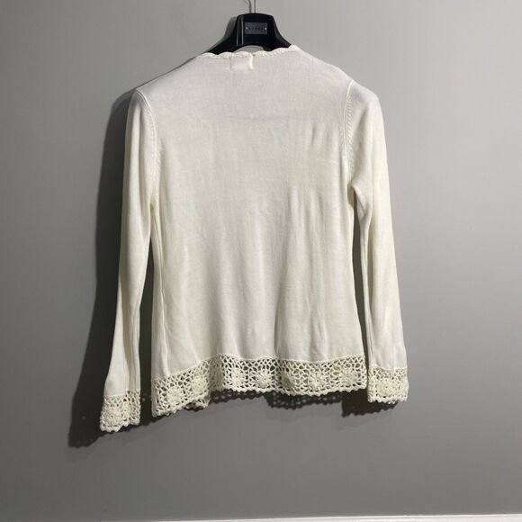 Teddi Knit Cardigan – Embroidered Floral Cream Sweater, Size Large, Soft Cottage - Picture 2 of 15